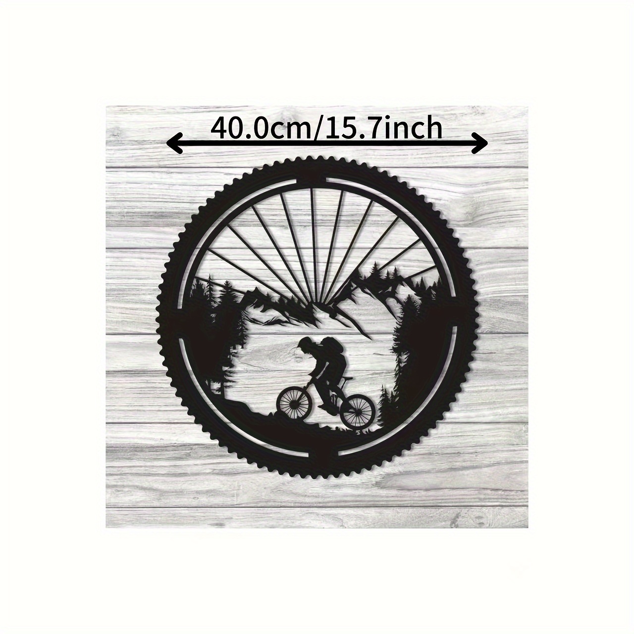 TEMU 1pc Mountain Bike Metal Wall Art - Cyclist Riding In Forest With Backdrop, Black Silhouette Bike Decor - Edition Cycling Gift For Living Room,