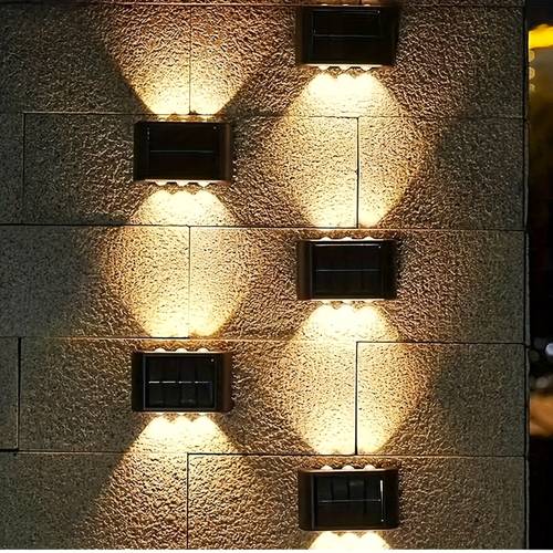 6 led solar wall light solar wall sconce outdoor anti glare lighting solar outdoor wall light solar outdoor wall washer dual head wall sconce energy saving solar charging semi recessed installation soft light non glare