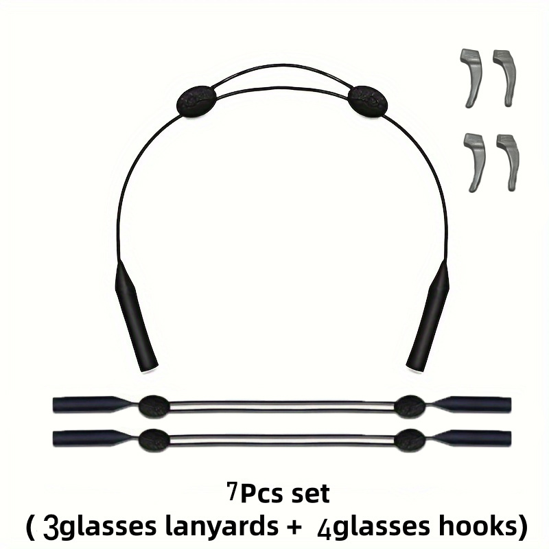 TEMU 7pcs Classic Anti-lost Glasses Chain (black Adjustable) - Self-tightening, Secure And Non-constricting. Drapes On Chest When Glasses Are Off,