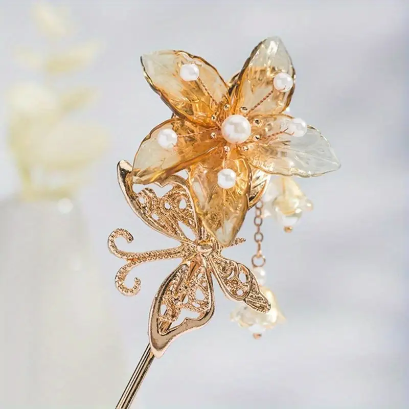 1pc handmade resin leaves hairpin hanfu style retro flower hair clip with 4 section leaf design like beads delicate branches for womens long hair accessories vintage hairpin for cosplay weddings themed events durable elegant hair ornaments wedding hair accessories for women flower clips for hair silvery hair accessories hair claw clips for women traditional hairstyle cosplay accessories Product details 1