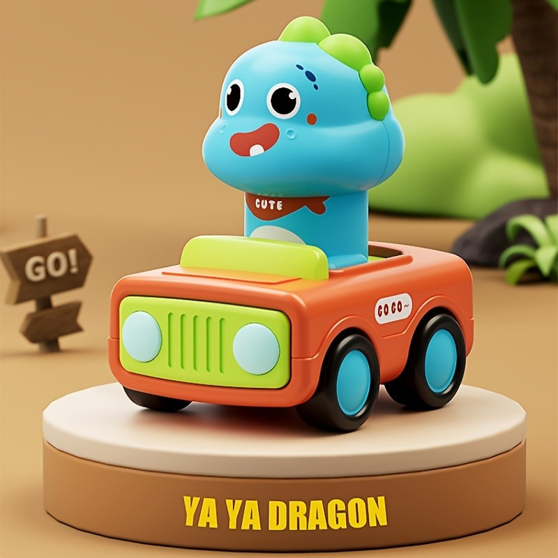 Image of Press-toy/animal Car-shaped Interactive Competition Toy With Big- & 360° Free Rotation – Colorful Egg Filler, Party Favor, Small Car Toys, Manual Operation, No Batteries Needed, Toy Cars, P