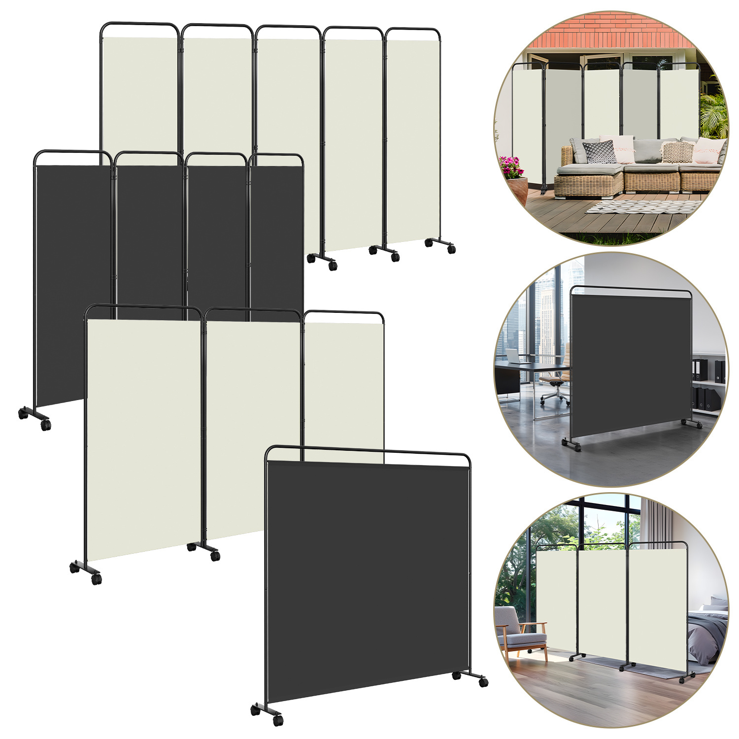 Image of Room Divider With Rollers Paravent Patio Foldable Office Partition Wall Living Room Polyester Panel Screen With Wheels Bedroom Privacy Screen Garden Balcony