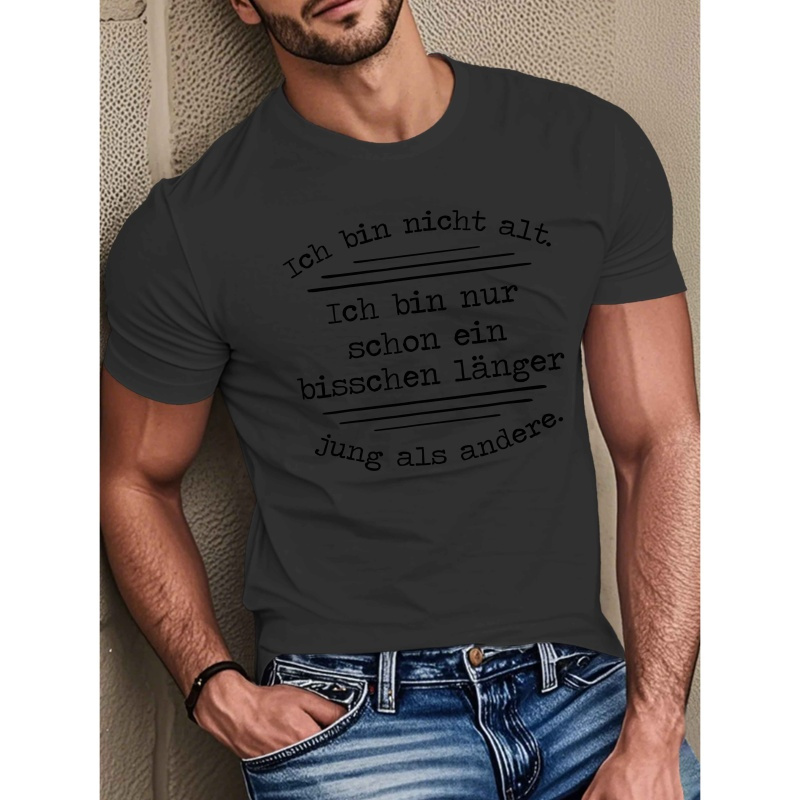 

Men's Humorous German Quote T-shirt - Casual Black Short Sleeve Crew Neck, Lightweight Polyester, Machine Washable - Summer