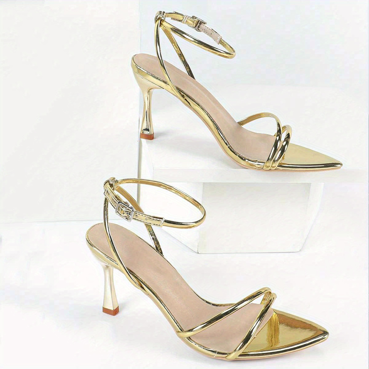 Women'S Adjustable Buckle Ankle Strap Stiletto Sandals - Open Toe, High Heel, Faux Cover, Summer Fashion, Rubber Sole, Hand Washable, Stylish White Cover Strap Design, Summer Footwear | Elegant Footwear | Adjustable Strap Sandal