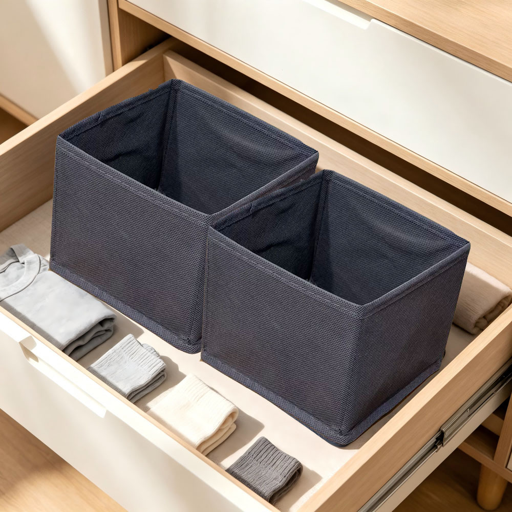 TEMU 2pcs Collapsible Fabric Storage Box With Lid - Foldable Cloth Basket Bin Suitable For Underwear, Bras, Socks, Lingerie - Space-saving Organizer