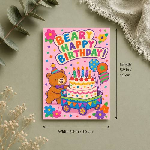 with this adorable happy birthday card friends or family featuring a bear colorful balloons and a its a pastel style treat for any 1 and 1pc envelope