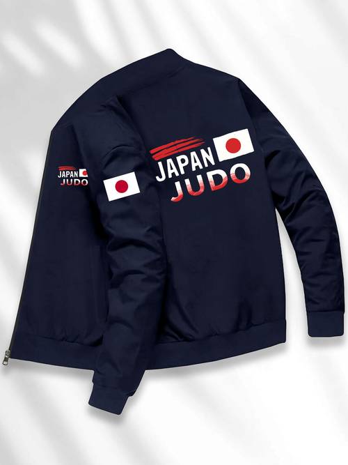 mens japanese judo jacket black with red white accents zip up baseball coat polyester lining regular fit casual sportswear for judo uniform durable fabric