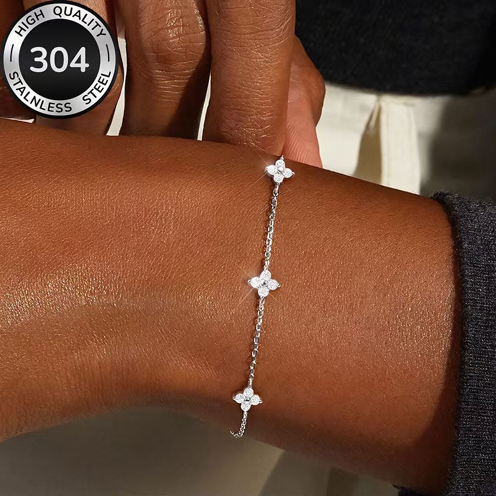 TEMU High-quality 304 Stainless Steel Low-allergy Golden Bracelet, Polished, Fade-resistant, Easy And Elegant, Suitable For Daily Wear Or Parties,