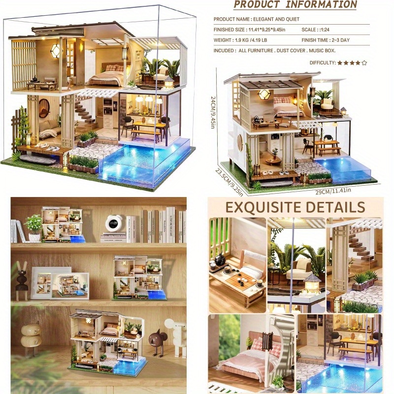 Puzzle 3D De Madera De Casa De Vacaciones Con Luz LED Y 187 Piezas - Kit De Maqueta Para Adultos Y Adolescentes A Partir De 14 Años