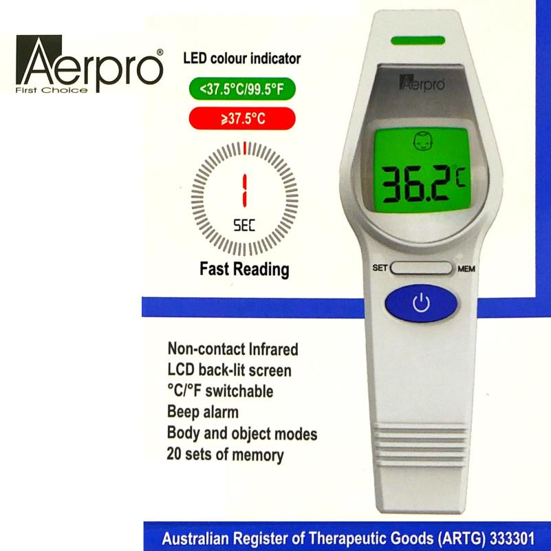 Australian ARTG Registered Non-Contact Infrared Thermometer with Forehead & Body Measurement, 0.1°C High Accuracy, Large LCD Display & Ergonomic Design - Battery-Powered (AAA) for Adults &, Fever Detection, Hygienic No-Touch Thermometer for Home & U