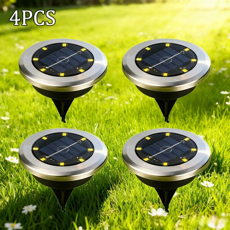 E-shop 4er-Set Solarbetriebene Sensor Bodenleuchten | Edelstahlstrahler, Außenbereich Landschaftsbeleuchtung, Garten Rasenbeleuchtung, Weg Terrasse