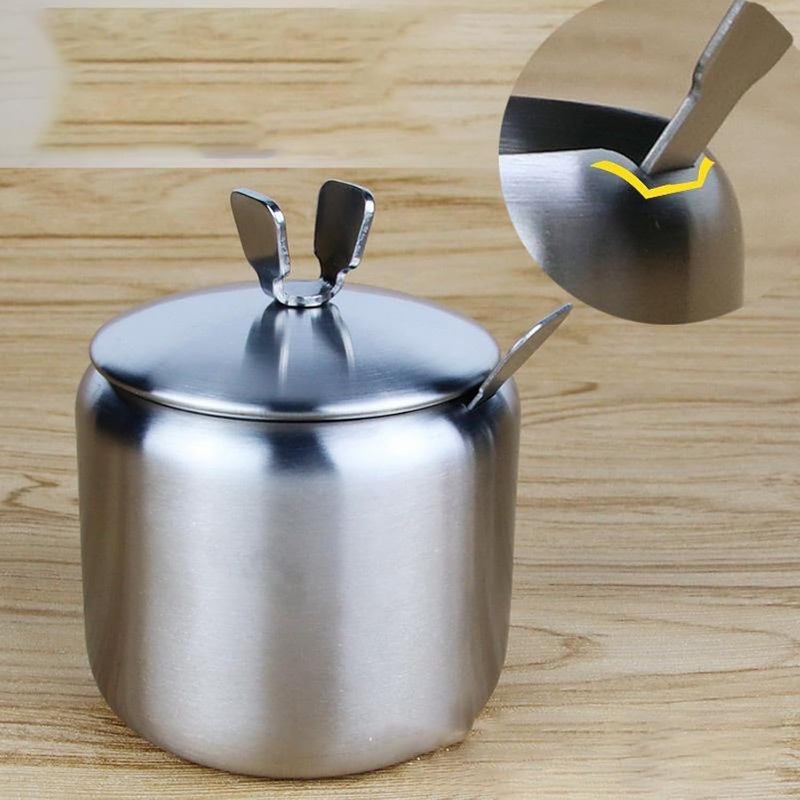 stainless steel spice jar set with revolving rack 12oz/350ml set of 4 seasoning box bottle with lids and spoons condiment jar canisters pots spice container salt sugar bowl for kitchen home Product details 7