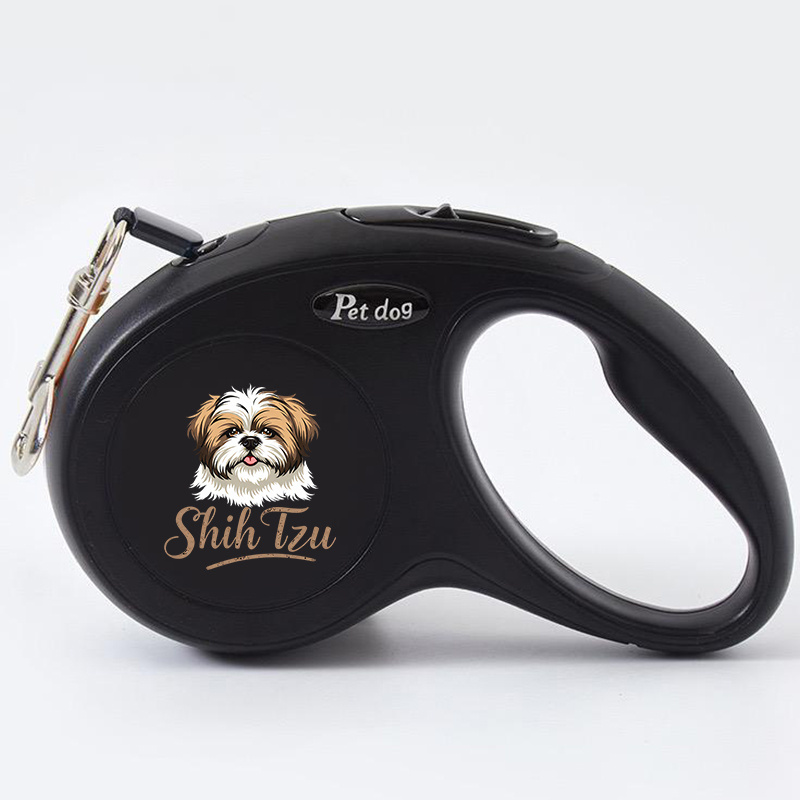 TEMU 1pc Retractable With Shih Tzu Puppy Portrait Print, Durable Walking Lead With One-button Lock For Small Medium Dogs, Puppy Training Supplies