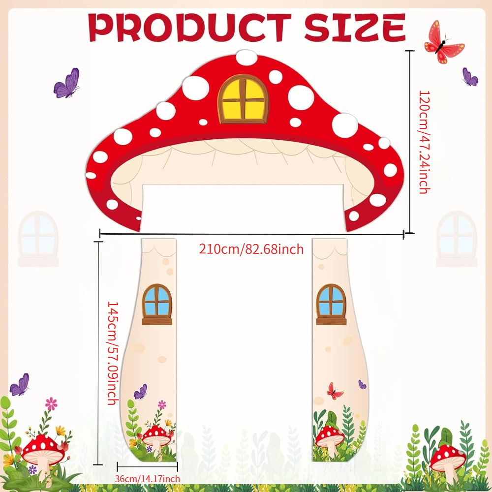TEMU 3pcs Mushroom House Shaped Backdrop, Forest Theme Party Decoration, Birthday Party Door Decor, Outdoor Picnic Photo Prop, Photography Background