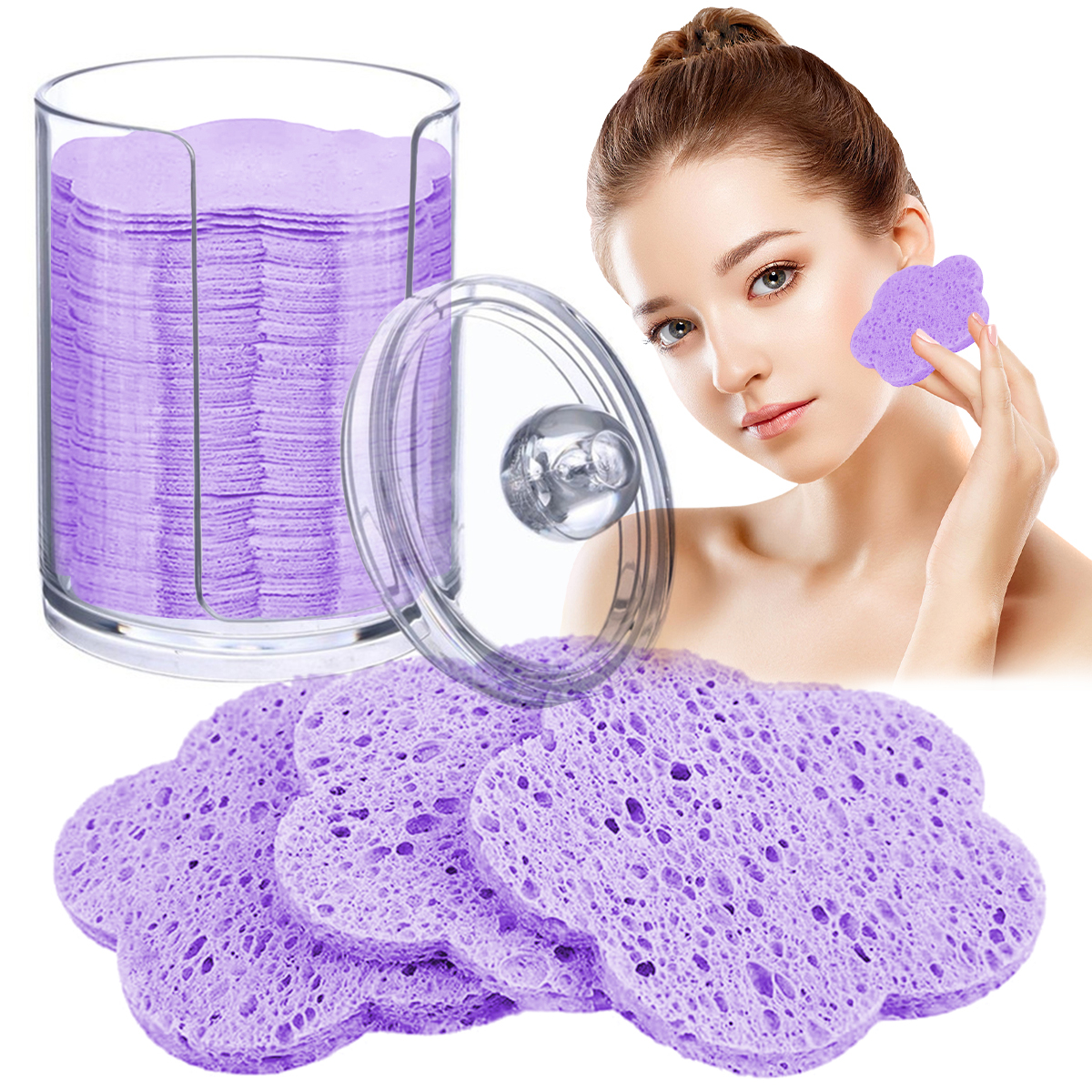 TEMU 50pcs Of Natural Flower Compressed Facial Sponges | Facial Towels Designed For Cleansing And Gentle Exfoliation | With A Portable Storage Box