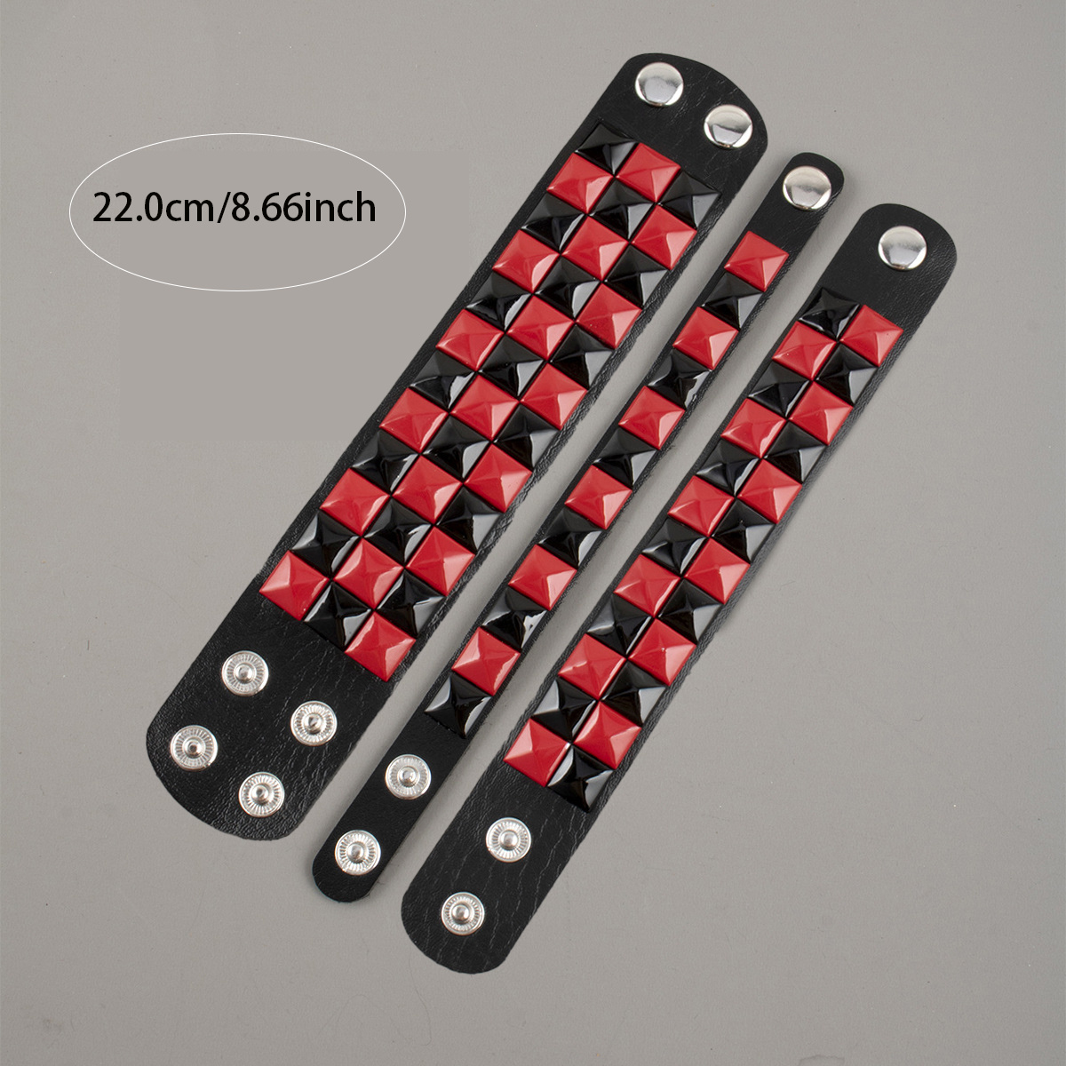 Punk-inspired Red and Black Geometric Studded Bangle Bracelet