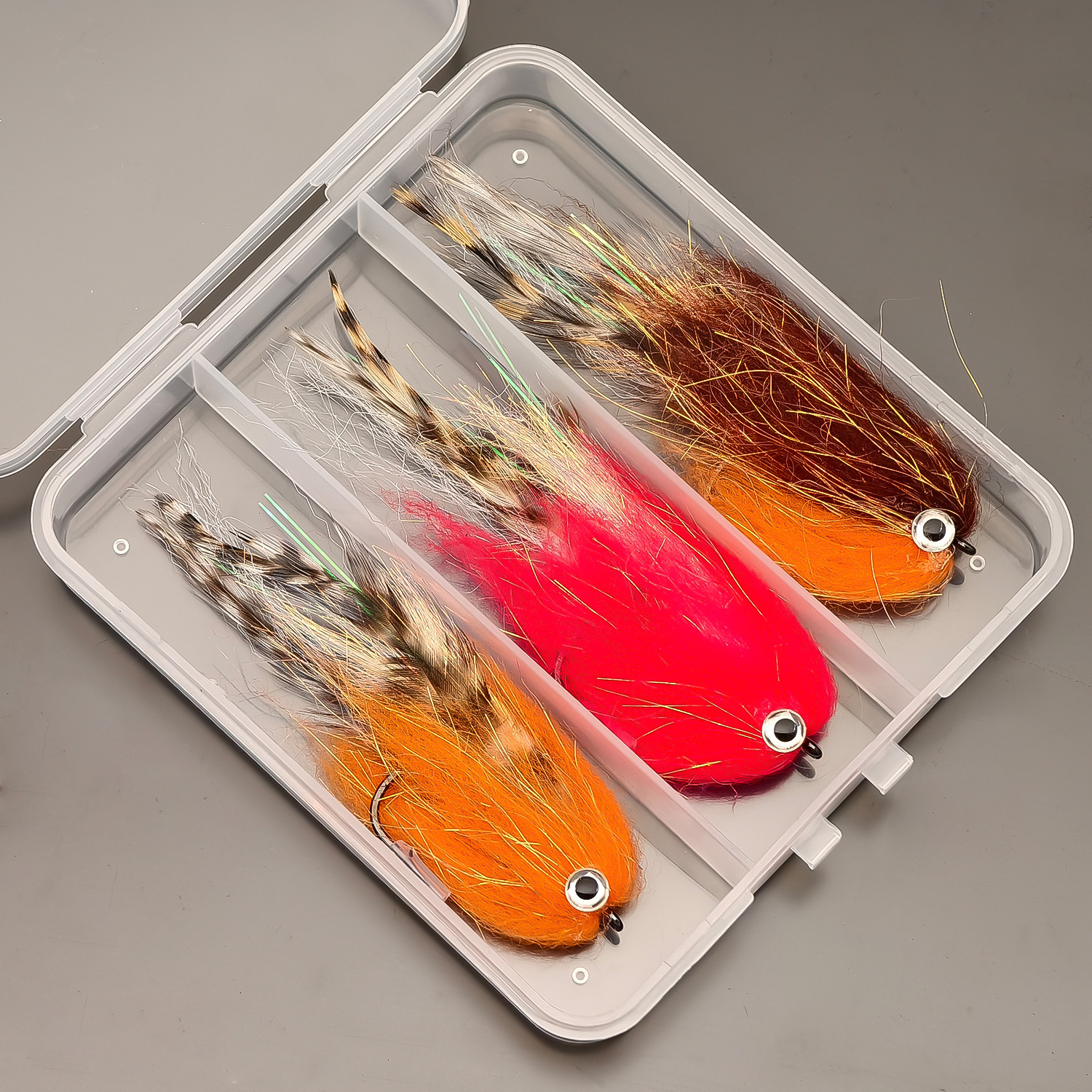 TEMU ANFS 3-teilige Streamer-Fliegen mit Aufbewahrungsbox – Spielwechsler, Große Fliegenköder, Realistische Fliegenköder zum Fangen von Großfischen