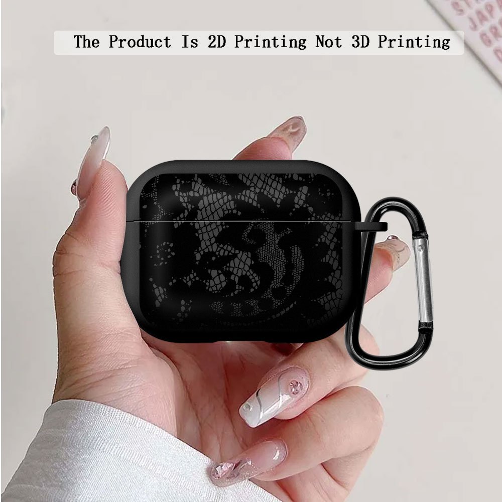 TEMU 2D принт, підходить для Apple Airpods 1/2/3/4, Airpods Pro, Airpods Pro2/3 (2-го ). Чорний чохол для навушників з візерунком, з кнопкою "Friend