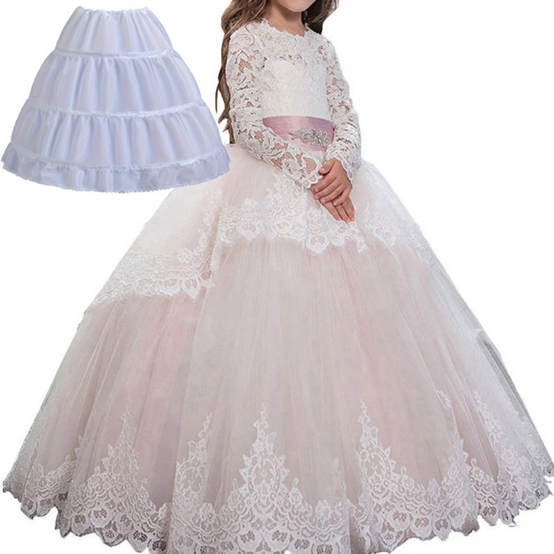 TEMU White A-line Lace Trim Dress With A 3-tiered Layered Canopy, Suitable For Weddings, Balls, And Special Occasions, Includes An Inner Slip