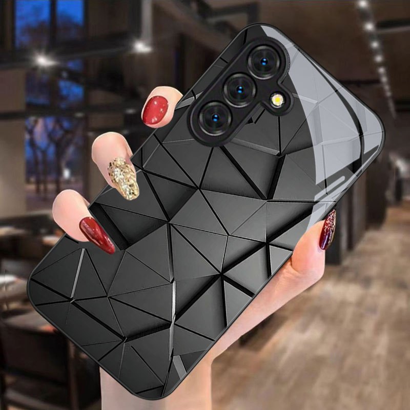 TEMU Phone Case: Black Geometric Triangle Texture Pattern Phone Case Protective Cover Suitable For Galaxy