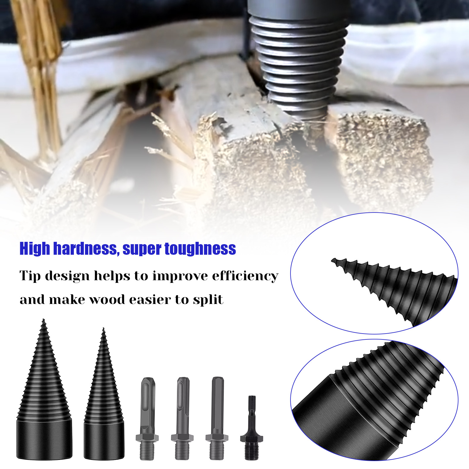 Firewood Log Splitter Drill Bit – Heavy-Duty Hex Shank Cone Driver For Electric Drills (Single Or 3-Piece)