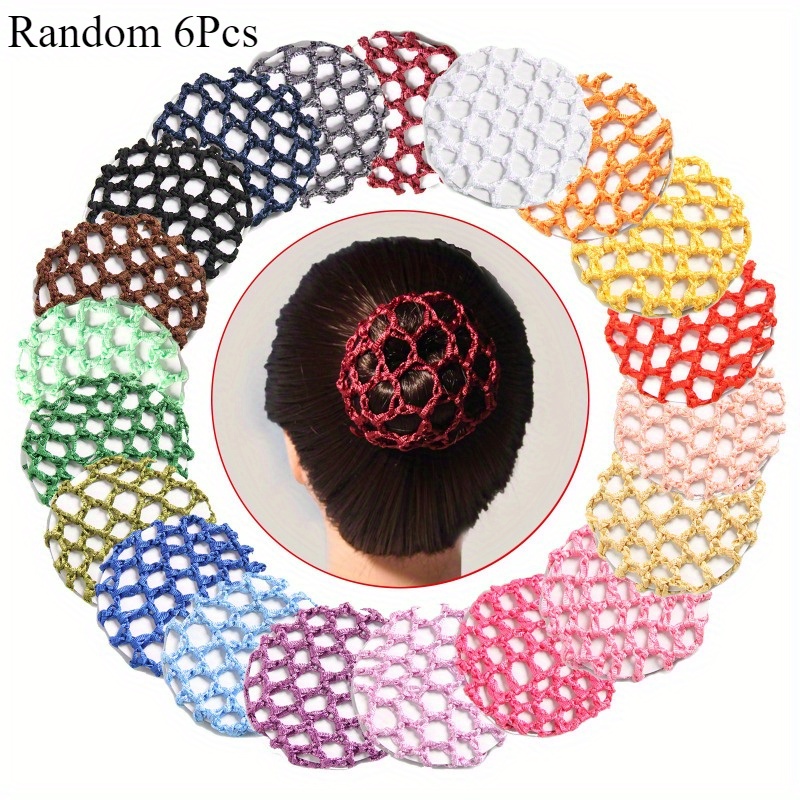 Random 6pcs Solid Color Bun Cover Hair Net Ballet Dance Elastic Hair Bands For Women Accessoires