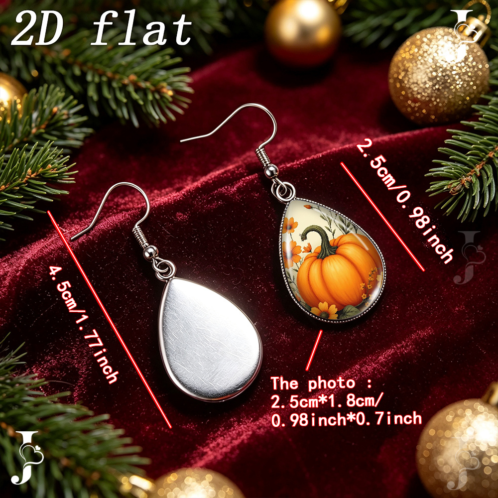 2D Flat Teardrop Dangle Earrings with Autumn Pumpkin Pattern