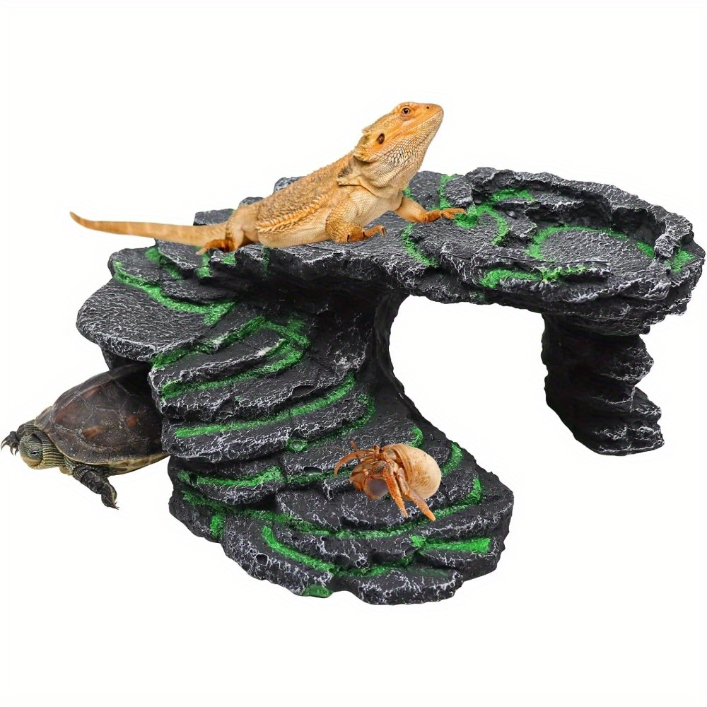 large bearded dragon basking platform resin simulation stone reptile hide cave hermit crab climbing toys terrarium habitat decor for lizard spider aquarium fish   9 5 8 3 7 inc