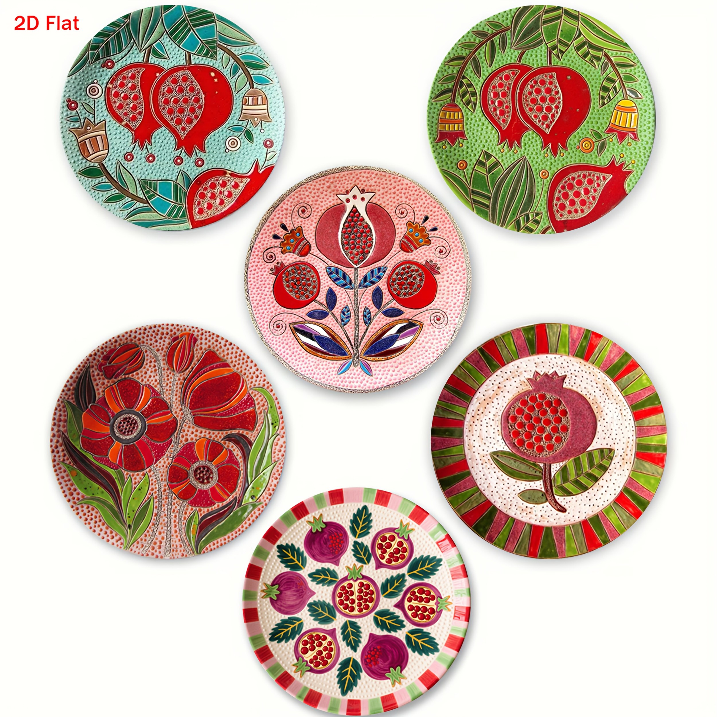 E-shop 2D Flache 6-teilige Set Zitronenpflaumen Muster Holz Material Untersetzer, Wärmeisolierende Kaffeematte, Geeignet für Bar, Familienparty, Café,