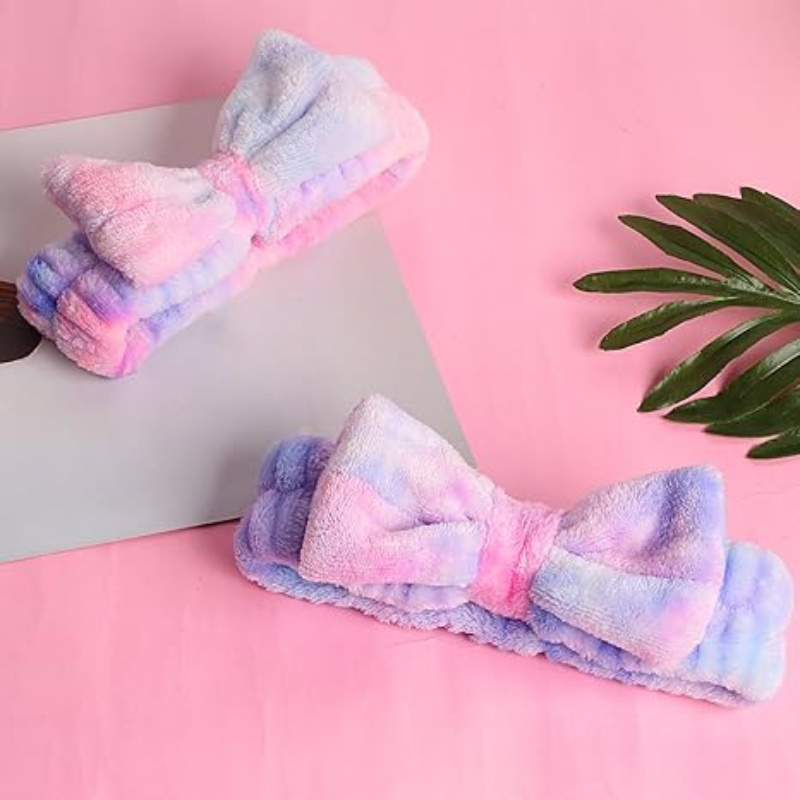 

3pcs/set Gradual Change Color Bow Headband Wrist Strap Set, Spa Headband Makeup Skin Care Headband Wristband For Washing Face, Women's Skin Care Towel Headband, Face Wash Wrist Tie Dyed Headband