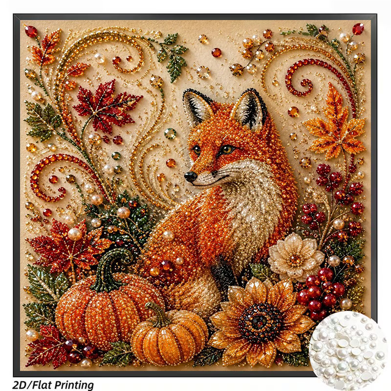 TEMU Kit de peinture diamant perle cadre, 1 pc, avec un thème unique et de renard d'automne et de citrouille. C'est un d'art engageant et facile,