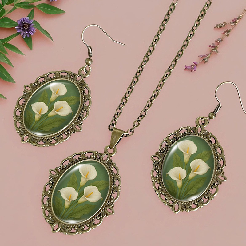 3pcs Calla Lily Necklace & Earring Set