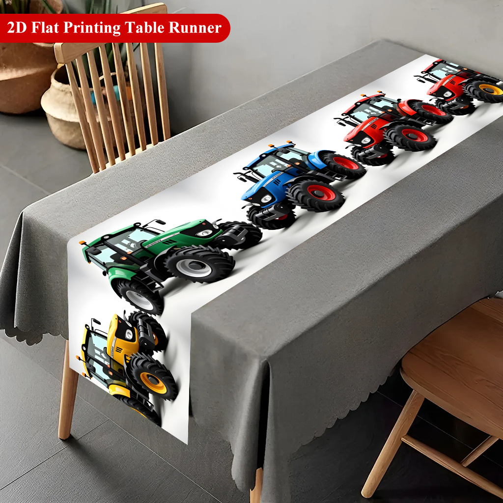 TEMU Chemin de table rectangulaire plat 2D, 1 pièce, tracteur multicolore, décoration de table de fête et la décoration de salle à manger de cuisine,