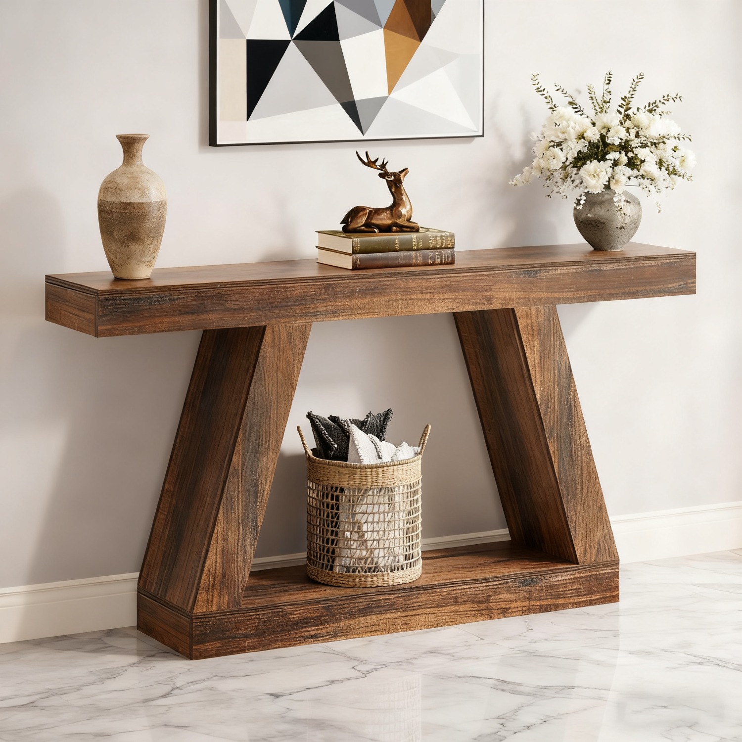 Console Table With Storage - 55-inch Rustic Industrial Entryway Sofa Table Suitable For Hallway, Living Room, Wood &, Dark Brown, For Narrow Spaces