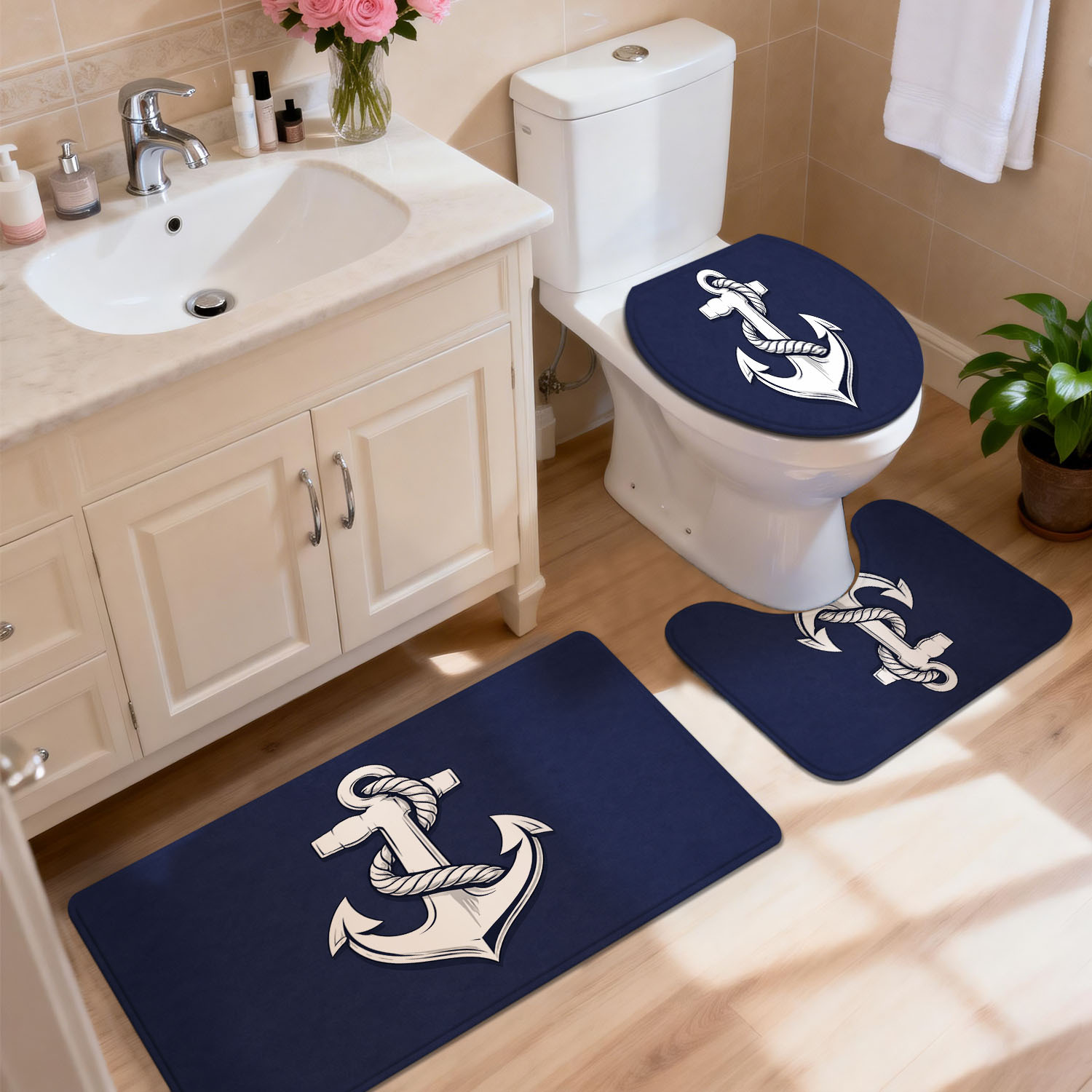 TEMU Set di tappetini antiscivolo da bagno 3/4 pezzi, con da ancoraggio , tappetino decorativo per la casa assorbente per della doccia, tappeto e ad