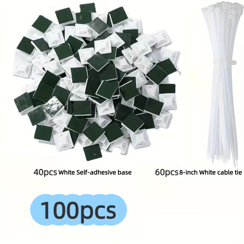 TEMU 100pcs Self-adhesive Cable Ties - Cable Management Clamps And Wall Anchors, For Secure Wire Fixation
