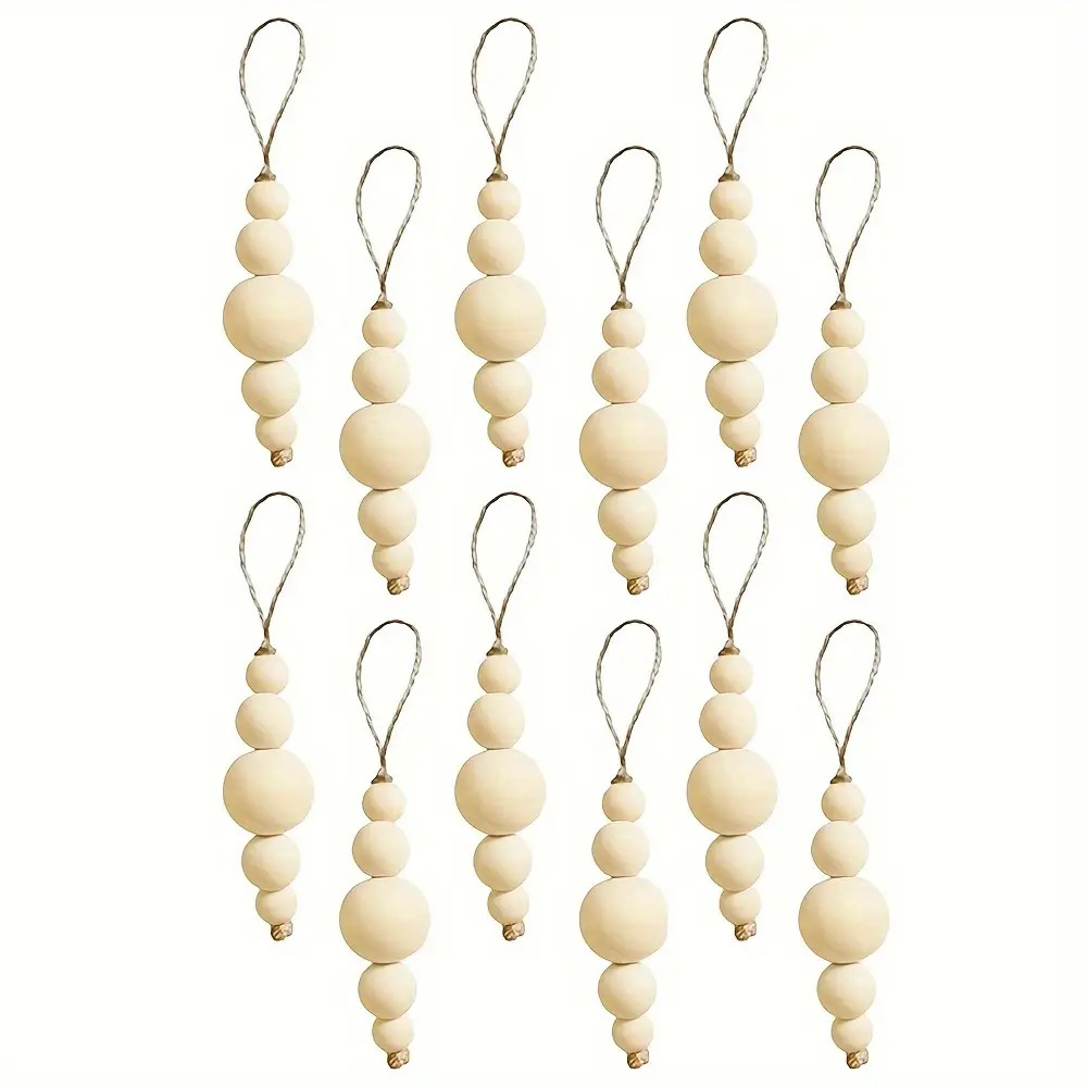 TEMU 12 Ornements de sapin de Noël bohèmes en perles de bois, avec un design minimaliste naturel, parfaits pour une décoration de ferme moderne,
