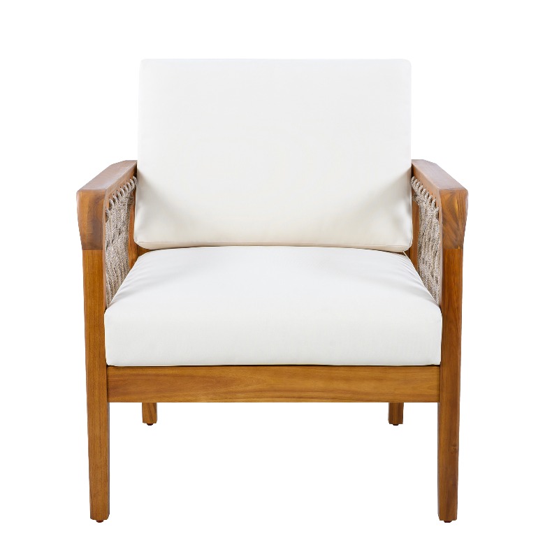 Outdoor Acacia Club Chair with Handwoven Rope, Teak End