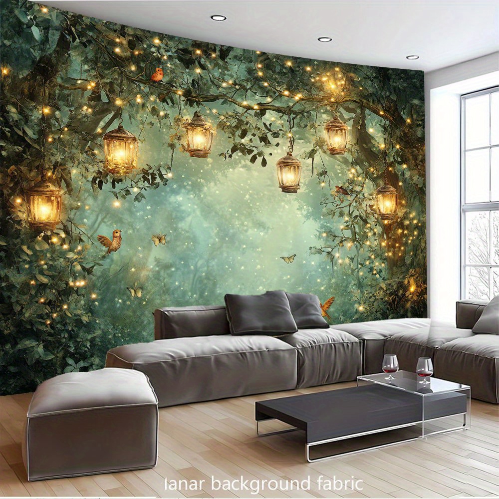 Magic Forest Night Scene Luminous Tapestry Wall Art Decoration_voghion.com