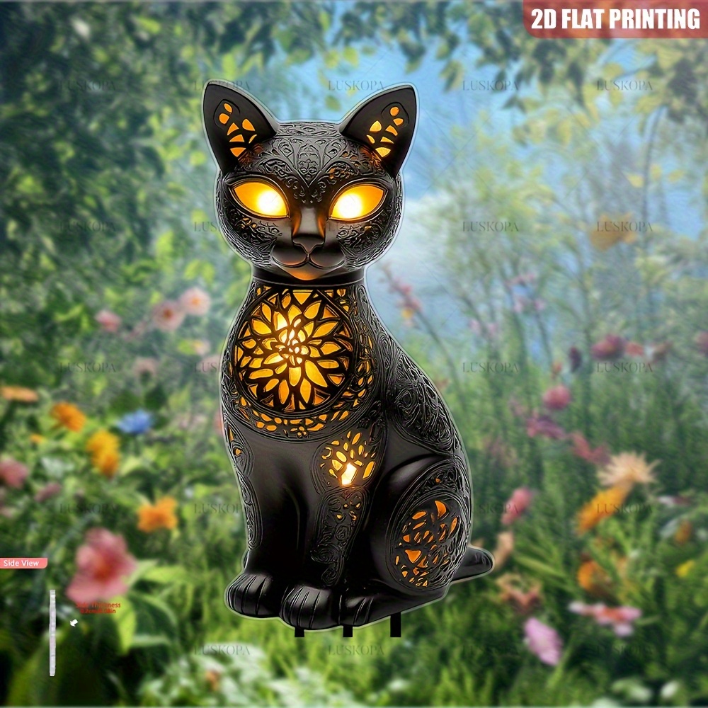 E-shop 2D Flach, [2D Flach] . Böhmischer Schwarzer Katzen-Gartenpfahl – Für den Außenbereich geeignet für Rasen & Deko, Kunststoff-Erdspieß mit