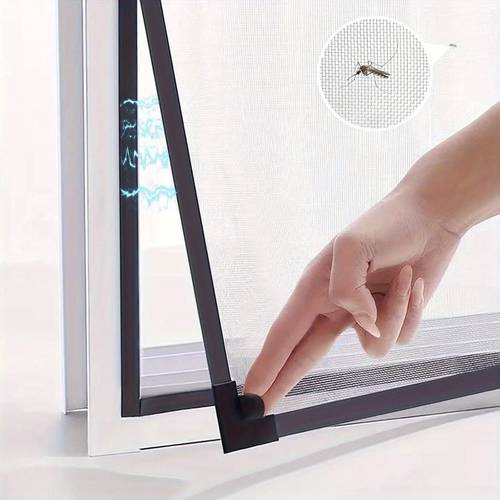 magnetisch horgordijn, verstelbaar magnetisch gaasgordijn 24x32, lichtgewicht polyestervezel, insecten- en muggenbestendig, eenvoudige installatie voor thuis en kantoor, grijs gaas, moderne duurzame raambekleding, perfect cadeau