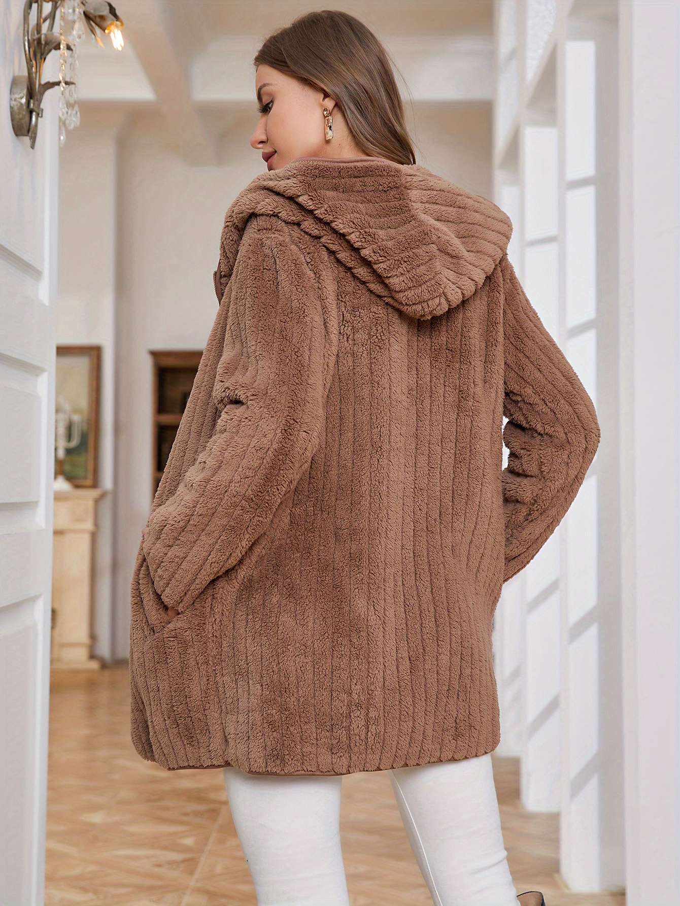 womens fuzzy fleece sherpa jacket zip hooded cardigans - Temu