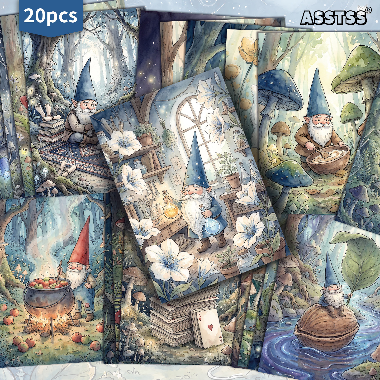 TEMU Confezione da 20 biglietti da ASSTSS Retro Dwarfs - 4X6 pollici, forniture retr簷 per diari, illustrazioni , biglietti da decorativi per