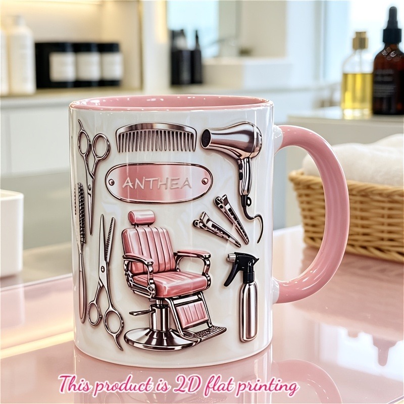 TEMU [2d Printing] Personalized Premium Hairdresser Mug, Custom Salon Name Mug, 11oz, 2d Flat Printing, With Thermal Insulation, Suitable For Office