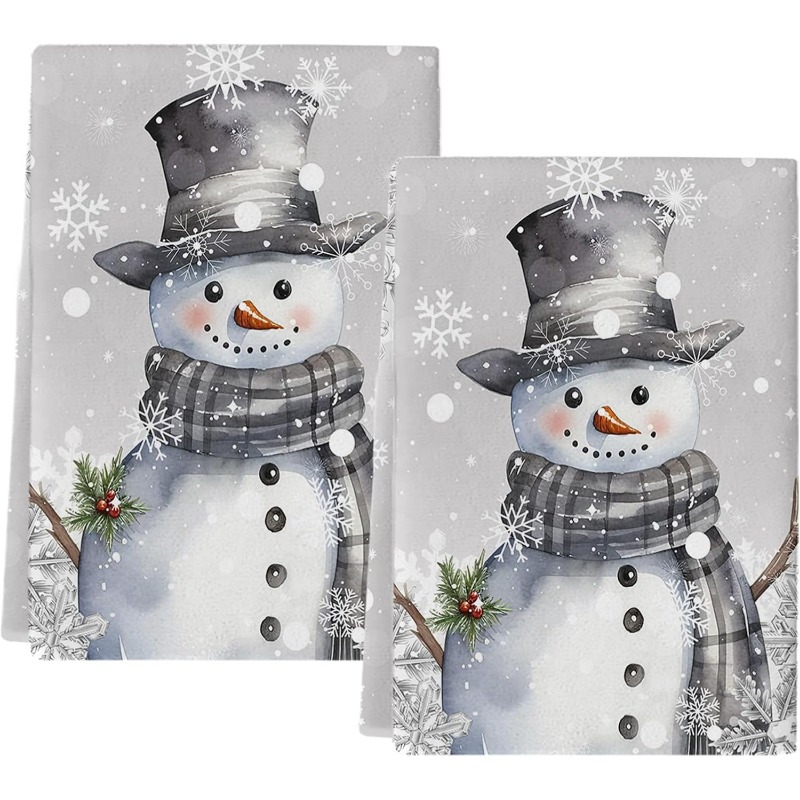 

2pcs Snowman Towels Set - Polyester Dish Cloths, Tea Towels, - Towels, , 18x26