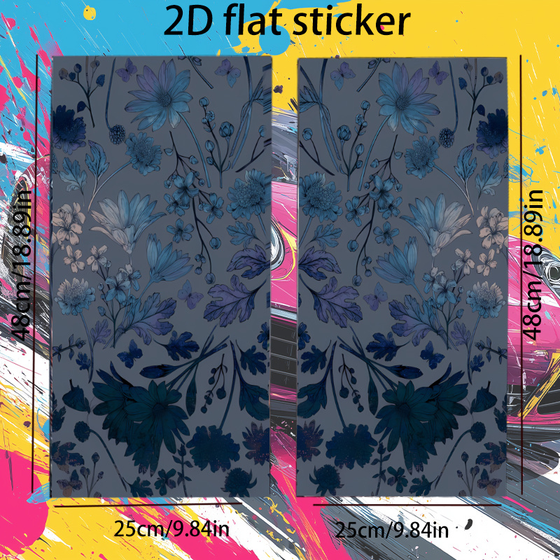 TEMU 2d Flat, 2pcs Blue Floral & Vinyl Stickers Compatible For H- Waterproof Scratch-resistant Semi-matte Car Decals Suitable For B-pillar, Bumper,