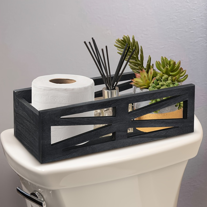 

1pc Wooden Bathroom Organizer Caddy - Waterproof Multi-functional Storage Box With Aromatherapy Holder For And Decor, Easy-to-store Hollowed-out Design