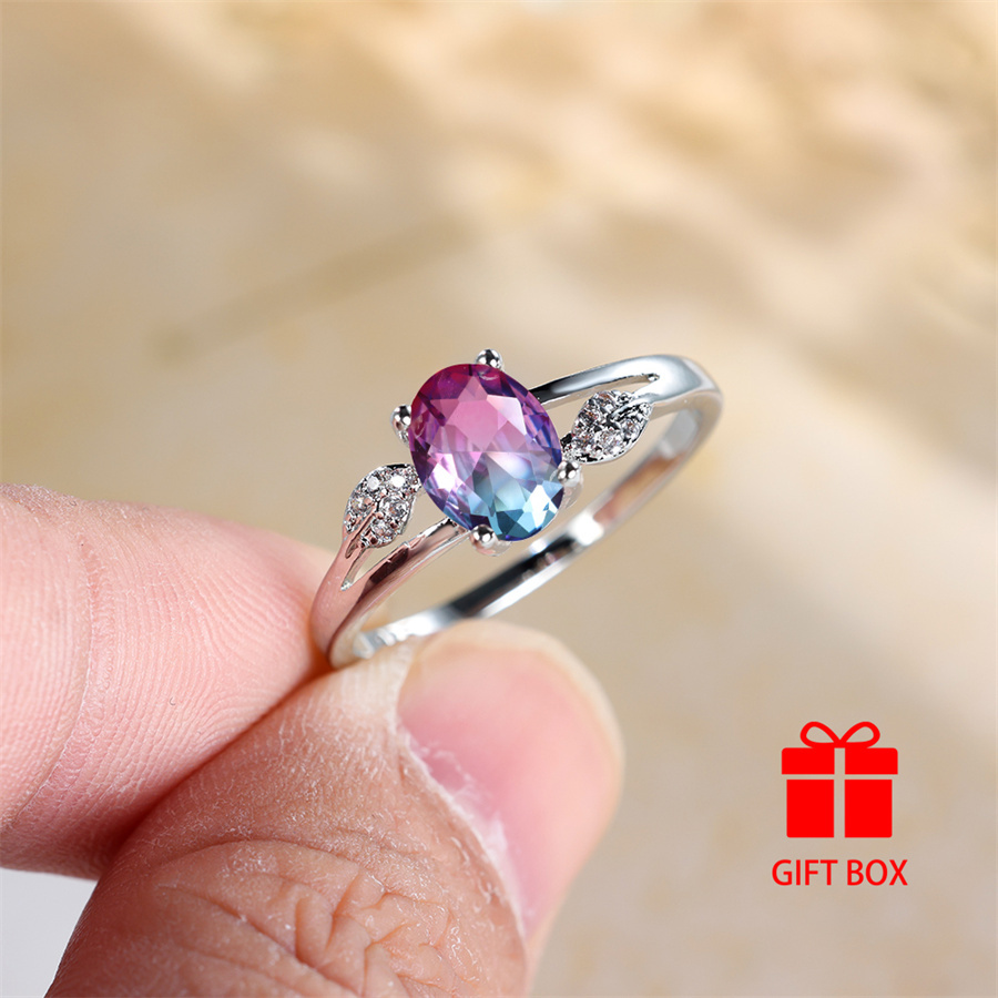 Rose Red Oval Ring with CZ, Durable & Sparkling