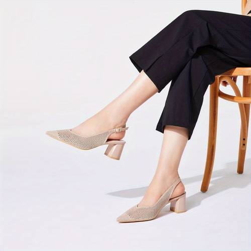 womens slingback heels pointed toe work pumps comfortable chunky pumps knitted closed toe stylish dressy shoes
