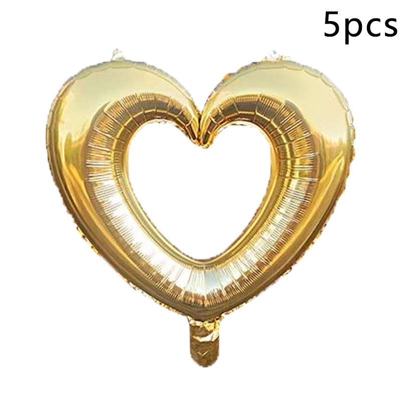 Image of 5pcs 21-inch Hollow-out Peach Heart And Love Heart Foil Balloons, Valentine's Day Wedding Engagement Party Atmosphere Background Decoration, Mother's Birthday Party Room Decor, Mother's Day Decoration